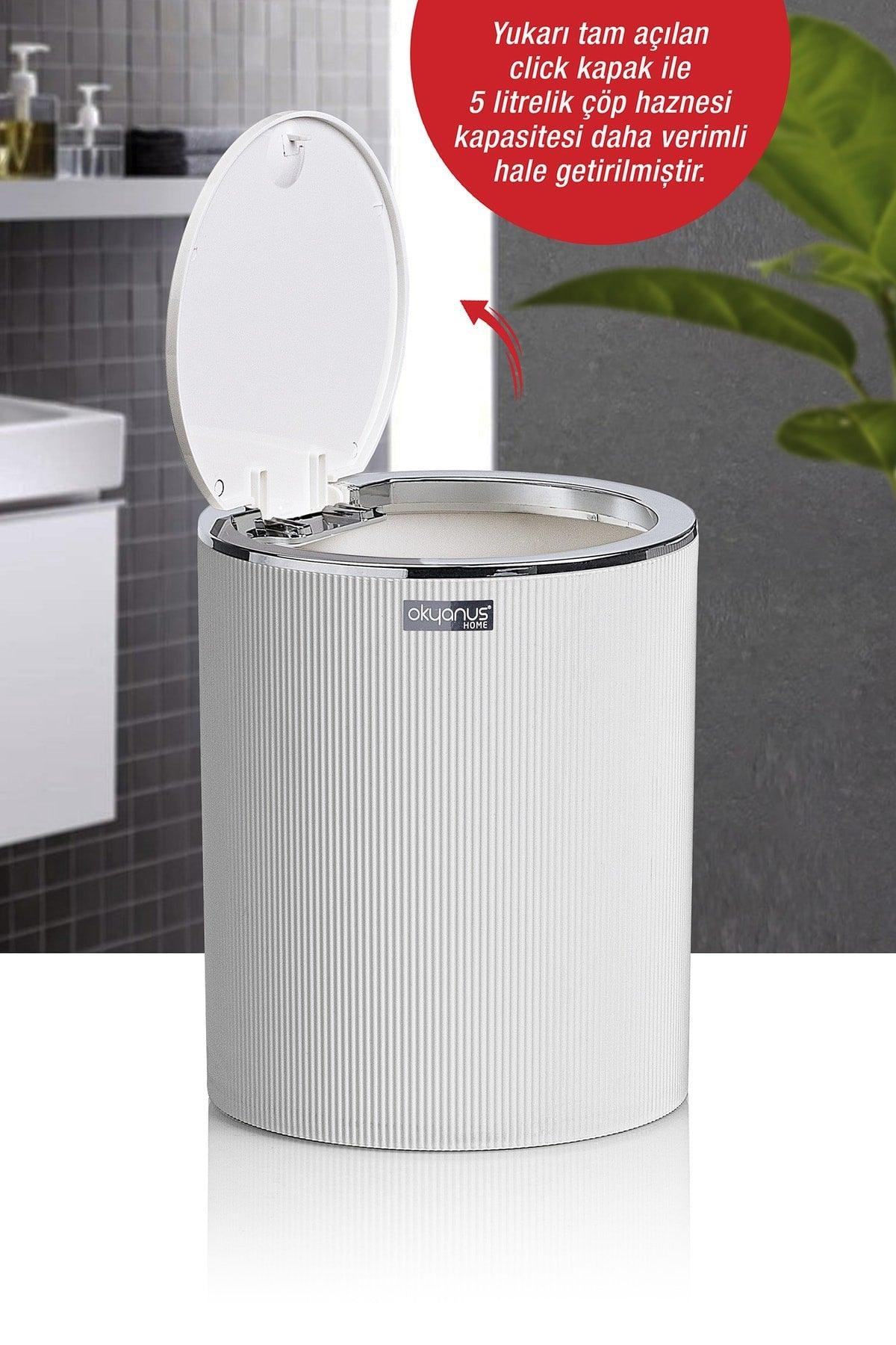 White Striped Round Dustbin - Swordslife