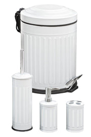 White Vintage 4 Piece Striped Dustbin Bathroom