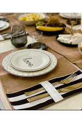 Straw Placemat Black and White Striped Fabric Detailed 6 Pieces And 1 Piece Black And White Striped Runner - Swordslife