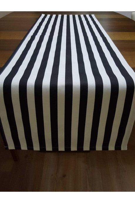 Straw Placemat Black and White Striped Fabric Detailed 6 Pieces And 1 Piece Black And White Striped Runner - Swordslife