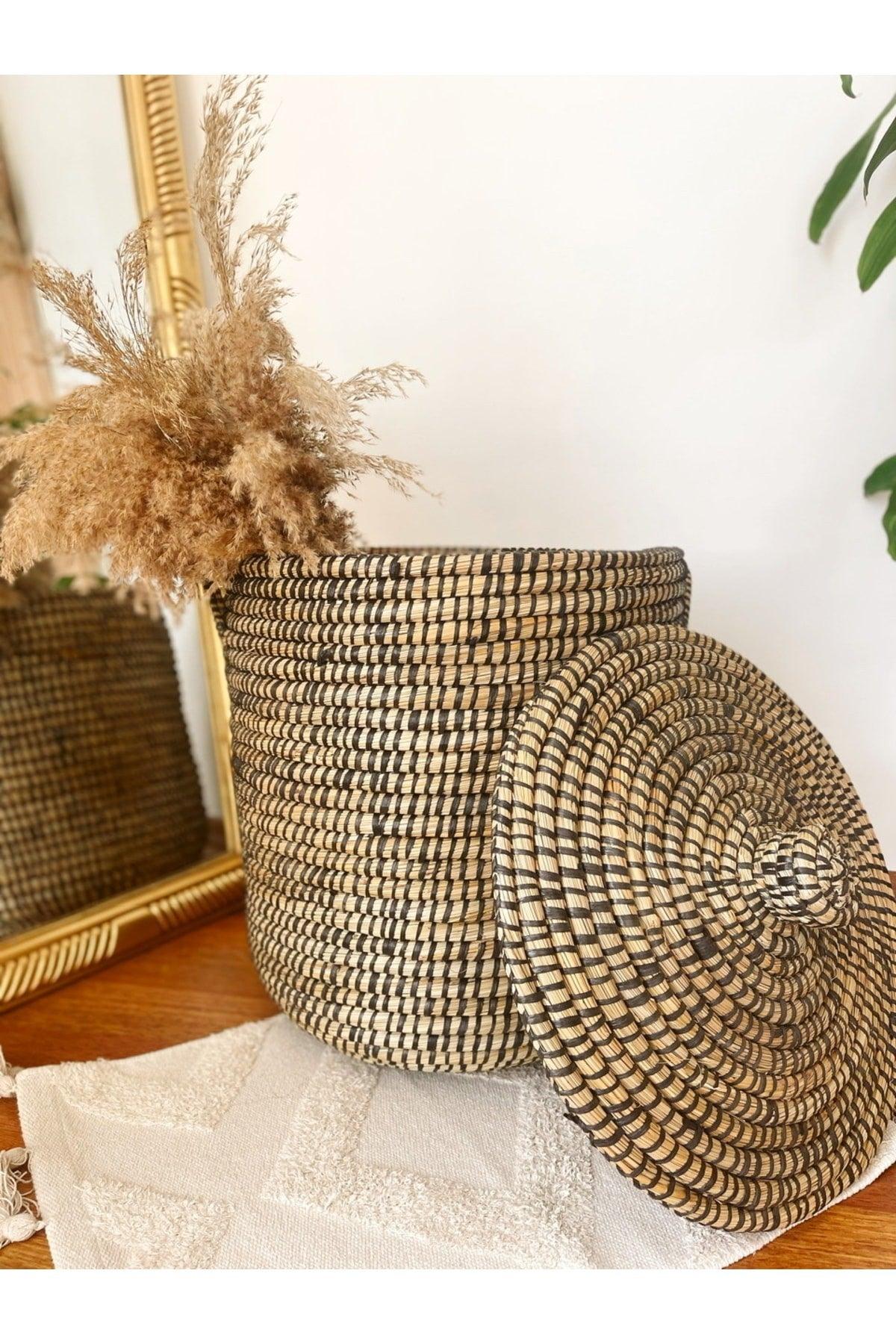 Large Size Laundry Basket With Handle With Knitted Wicker Lid - Swordslife