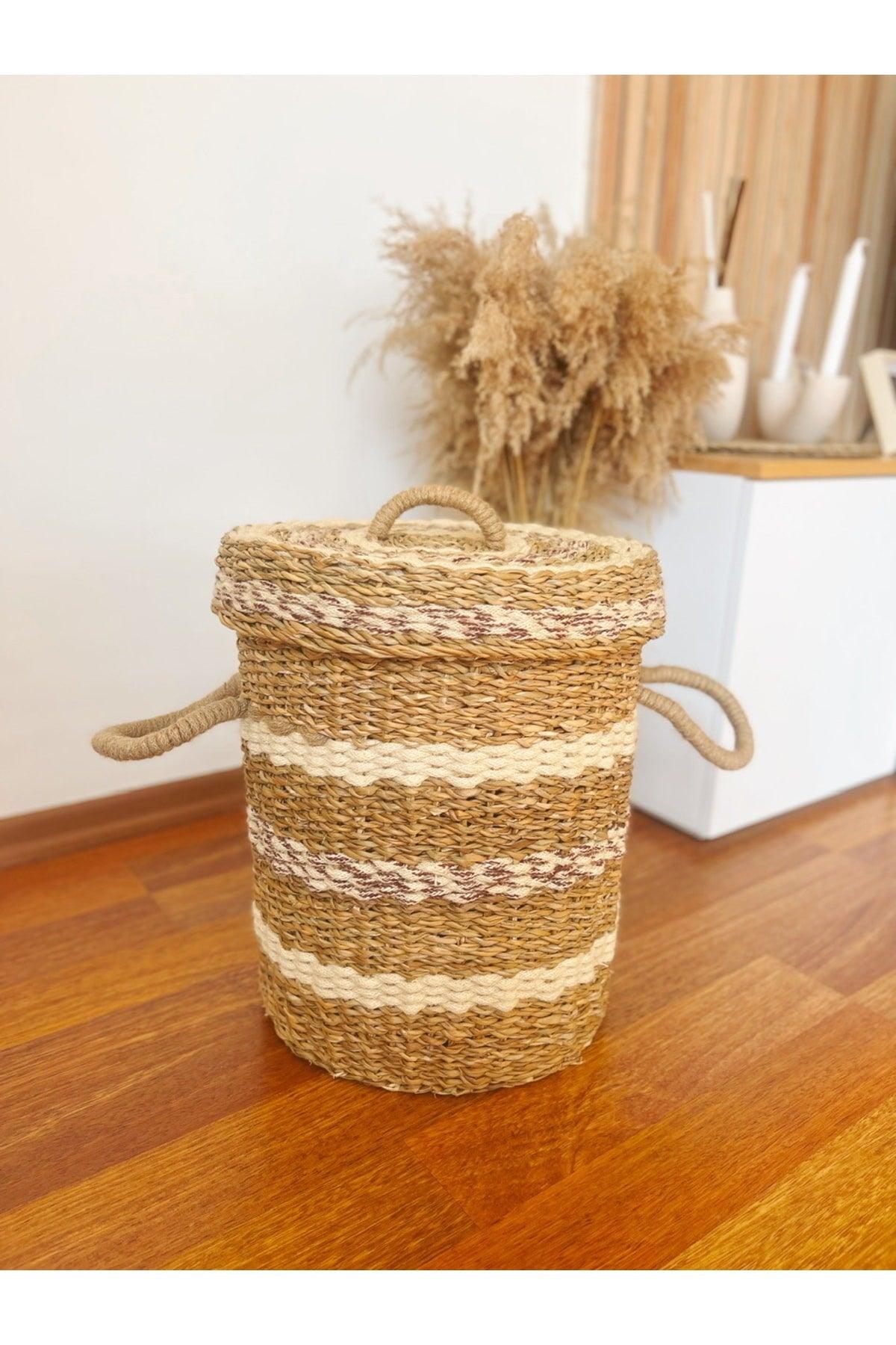 Laundry Basket/Organizer With Straw Lid And Handle - Swordslife