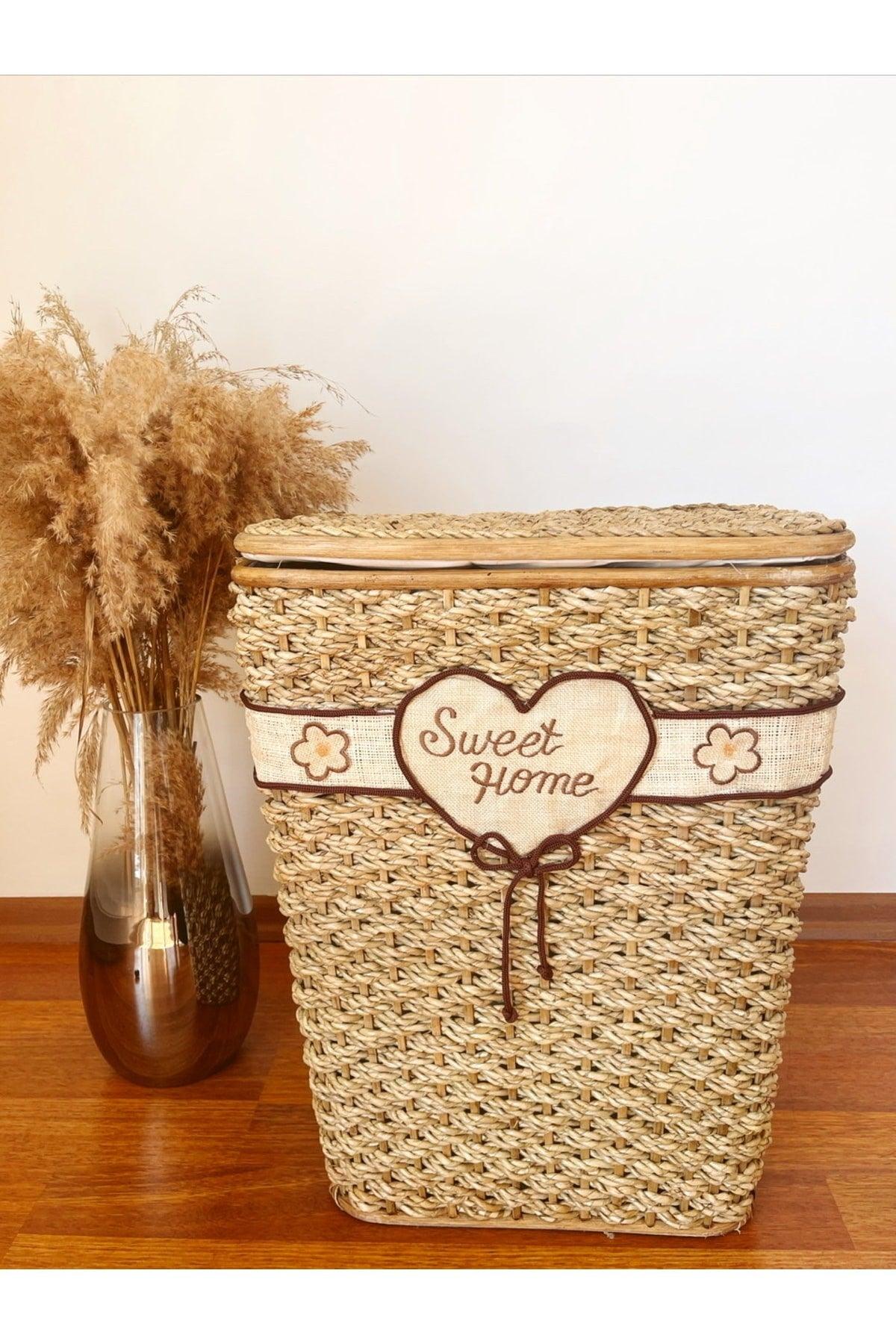 Large Size Natural Laundry Basket Organizer With Straw Lid And Inner Protection - Swordslife