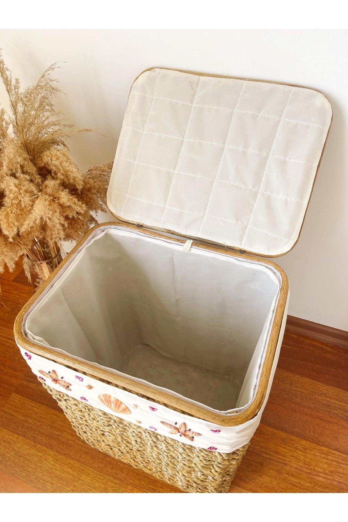 Large Size Natural Laundry Basket / Organizer With Straw Lid And Inner Protection - Swordslife