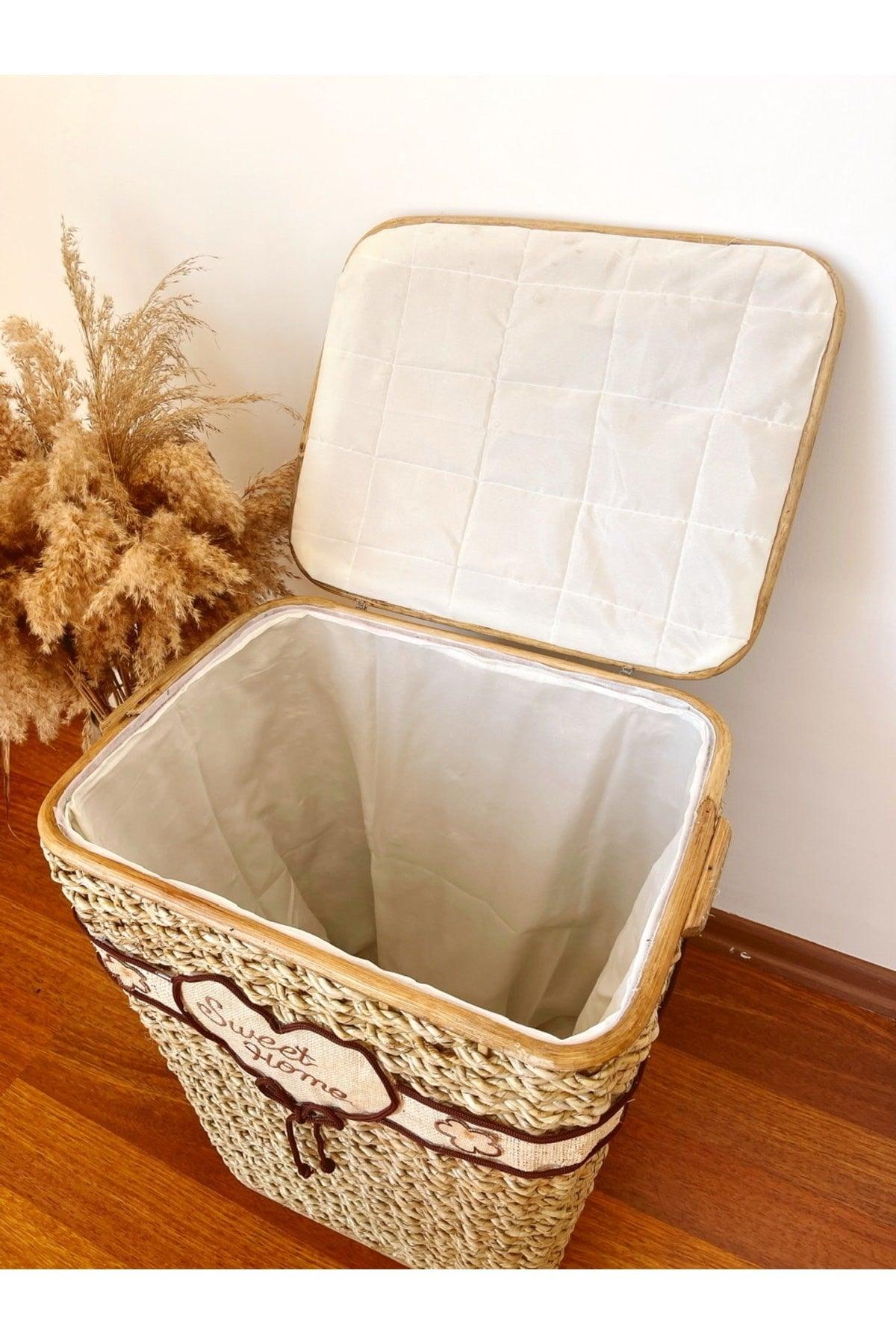 Large Size Natural Laundry Basket Organizer With Straw Lid And Inner Protection - Swordslife