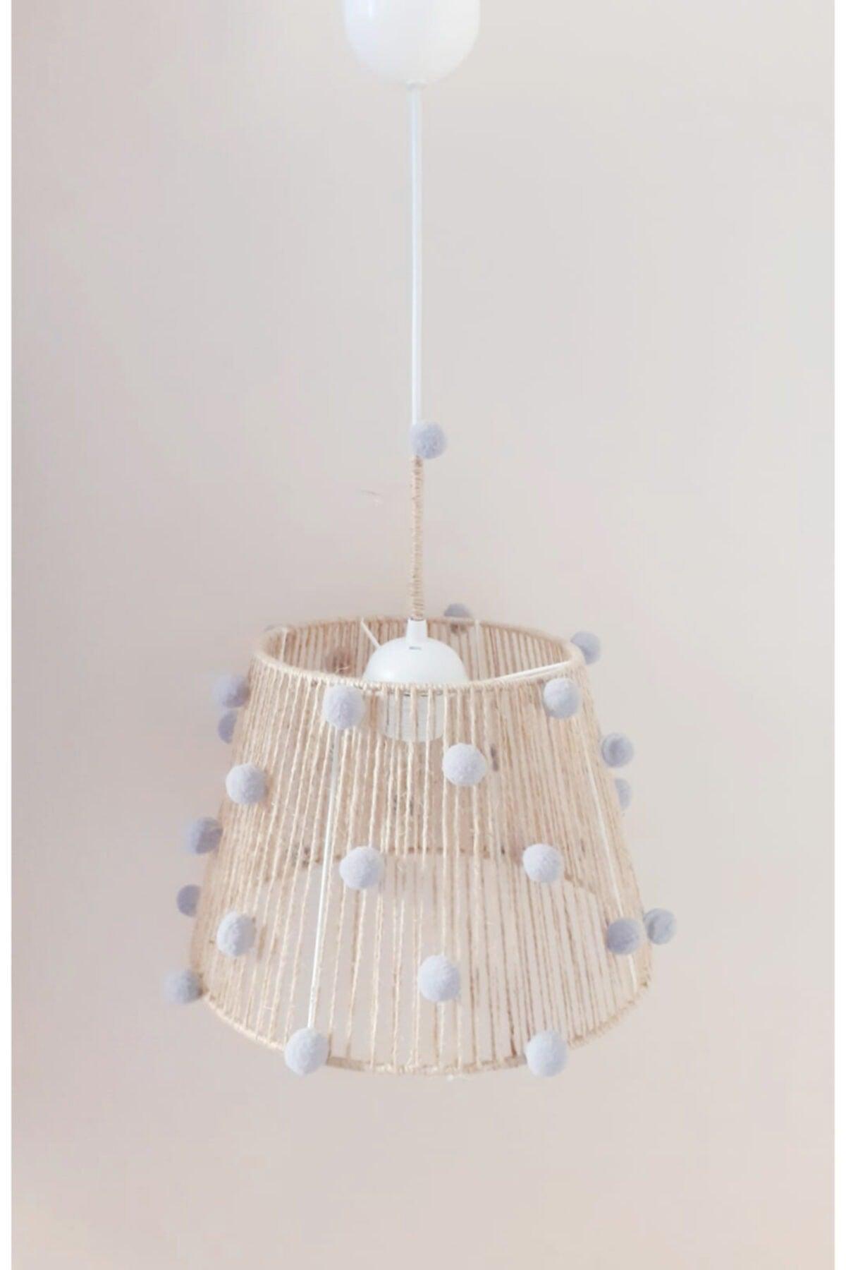 Straw Rope Wrapped Gray Pompom Baby And Kids Room Pendant Chandelier - Swordslife