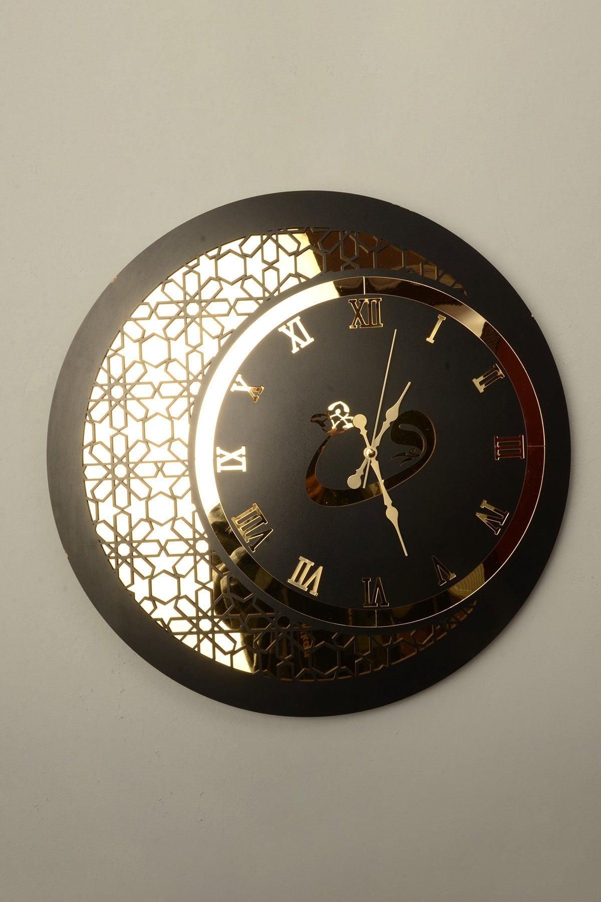 Wooden and Mirrored Vav Motif Wall Clock - Swordslife