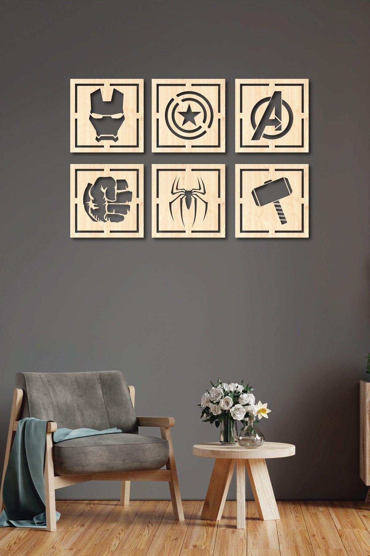 Wooden Avengers Heroes Series Set of 6 Decorative Paintings - Swordslife