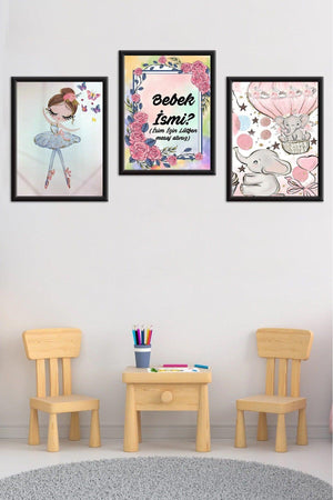 Wooden Large Framed Framed Baby Boy Girl, Kids Room Painting Set With Name - Swordslife
