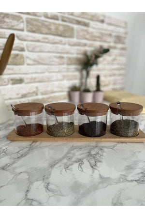 Wooden Lid Mica 4-Piece Spice Container (with stand