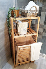 Bathroom Organizer Shelf with Wooden Dirty Basket -