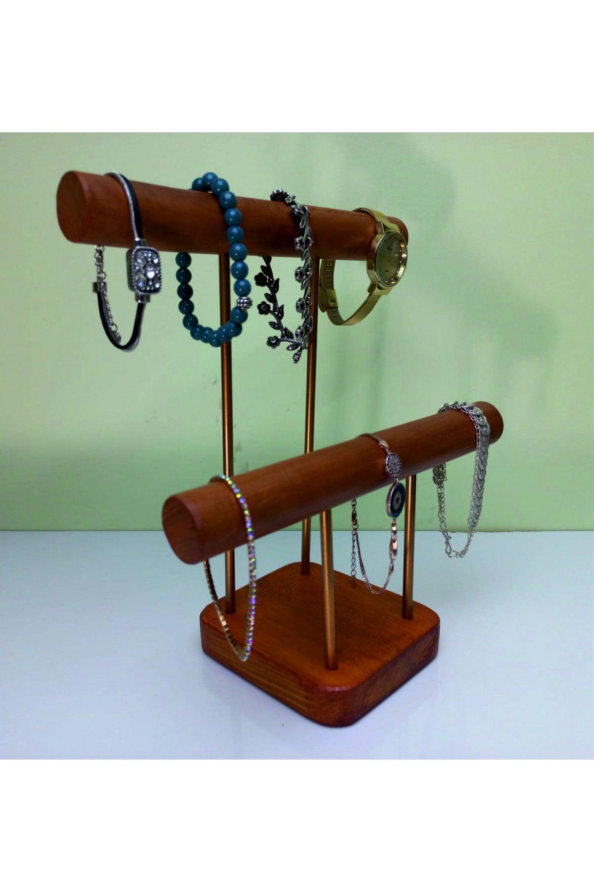 Wooden - Gold Plated Steel Jewelry Stand Jewelry
