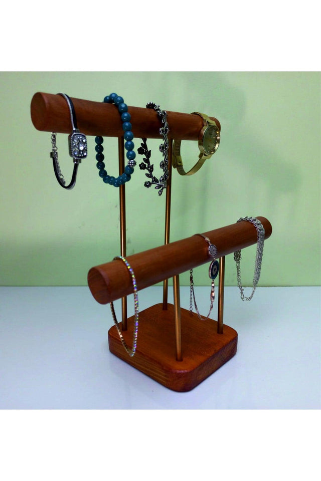 Wooden - Gold Plated Steel Jewelry Stand Jewelry
