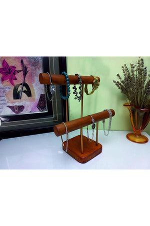 Wooden - Gold Plated Steel Jewelry Stand Jewelry