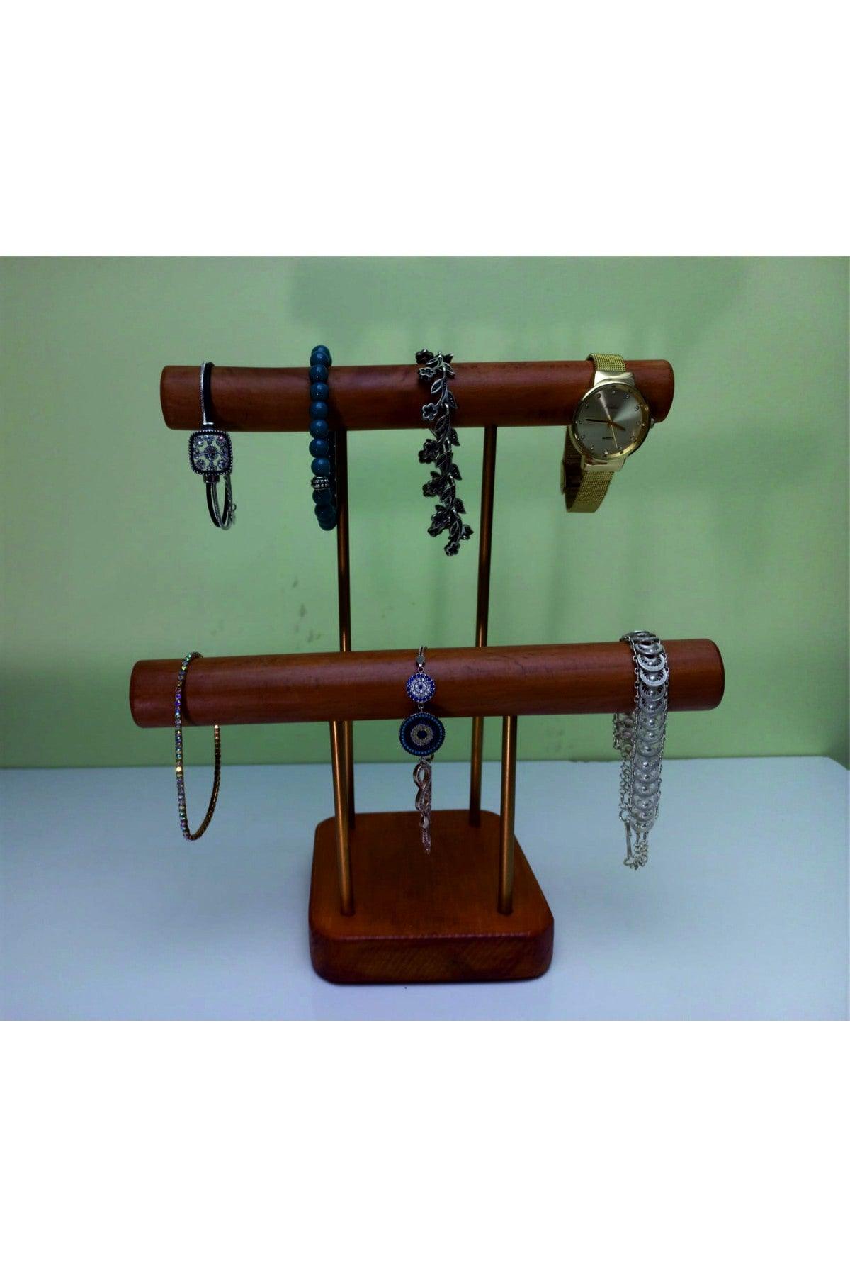 Wooden - Gold Plated Steel Jewelry Stand Jewelry