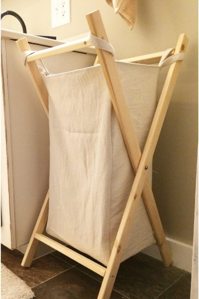 Wooden Leg Fabric Basket Laundry Rack - Swordslife