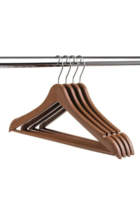 Wooden Look Non-Slip Clothes Trousers Clothes Hanger 6 Pieces Brown Plastic Hanger S-051 - Swordslife