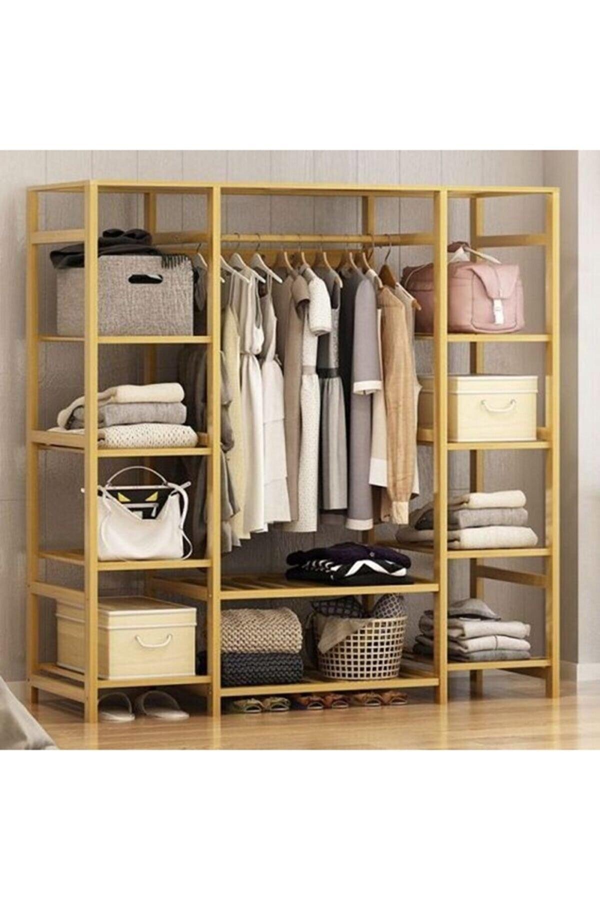 Clothes Rack With Wooden Shelves