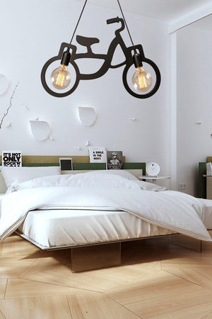 Wooden Black Bicycle Pendant Lamp Chandelier Wooden Luxury Rustic Modern Decorative Lamp Kids Room Chandelier - Swordslife