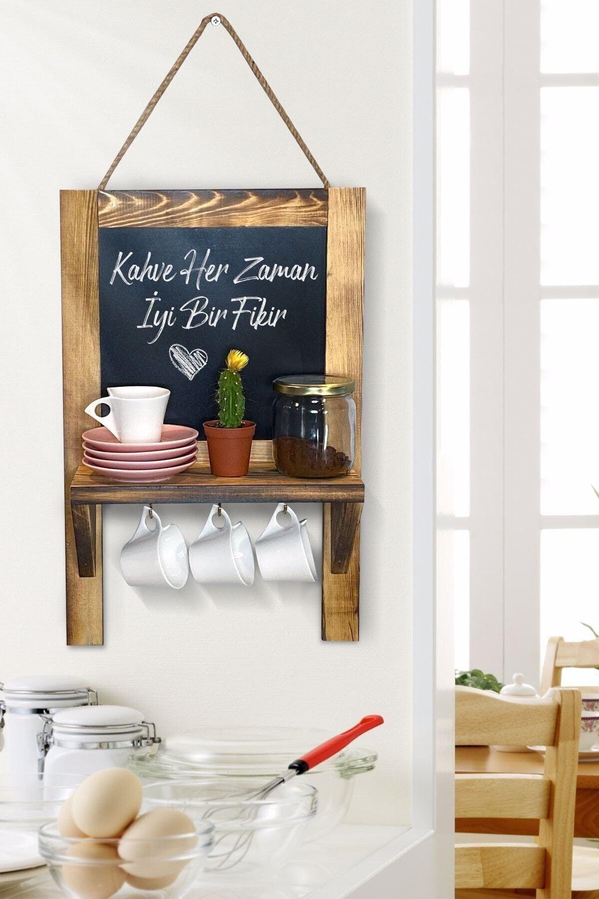 Trend Kitchen Shelf And Mug Cup Holder With Wooden Blackboard - Swordslife