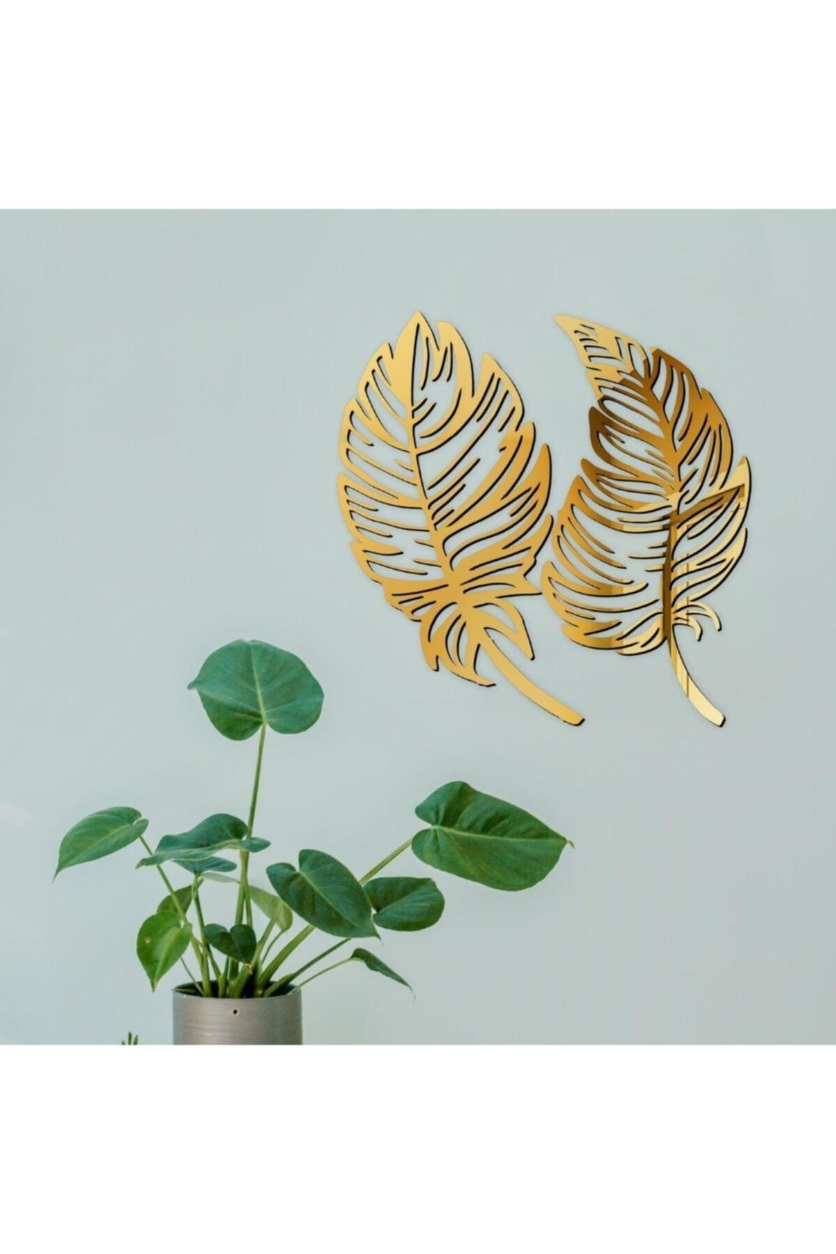 Wooden Factory Decorative Set of 2 Leaves Gold Wall Decor, Laser Cut Do1840a9061 - Swordslife