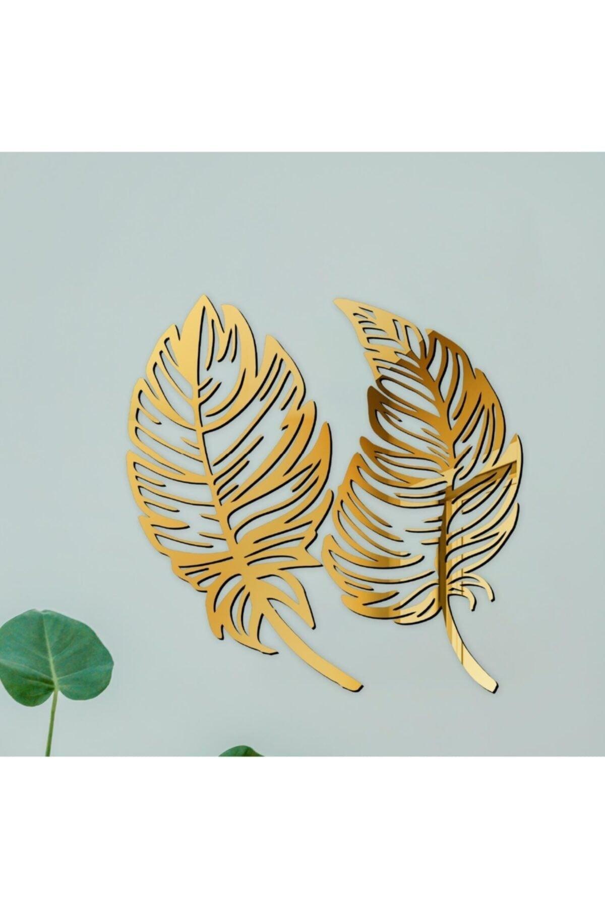 Wooden Factory Decorative Set of 2 Leaves Gold Wall Decor, Laser Cut Do1840a9061 - Swordslife