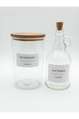 Powder Detergent Jar / Box With Wooden Lid 2300ml And Softener Bottle With Cork Cap 1000ml - Swordslife