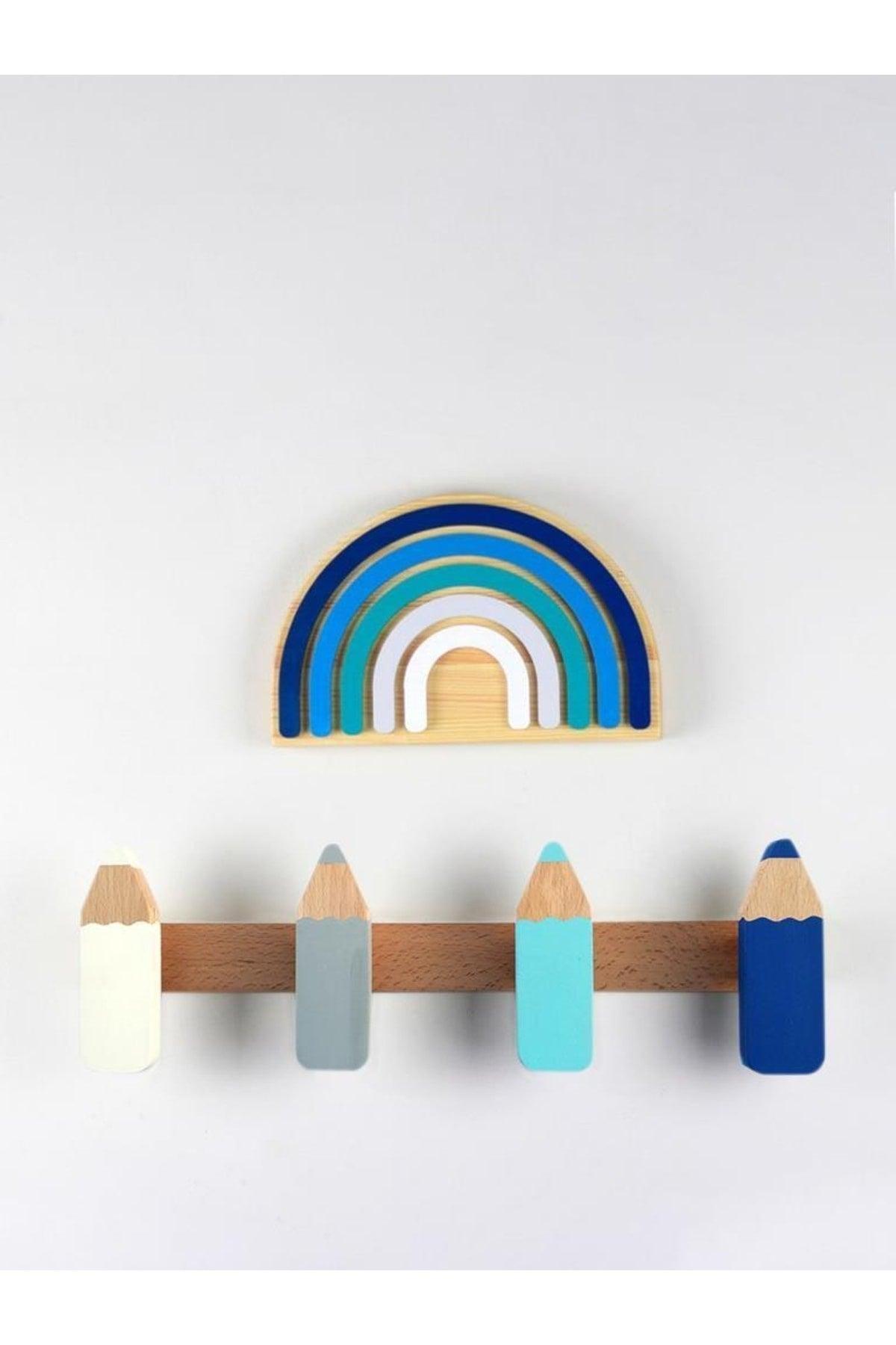 Wooden Pen Shaped Kids & Baby Room Hanger Modern Decorative Wall Hanger - Blue - Swordslife