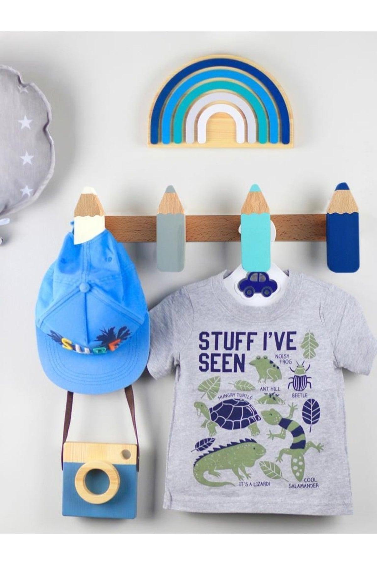 Wooden Pen Shaped Kids & Baby Room Hanger Modern Decorative Wall Hanger - Blue - Swordslife