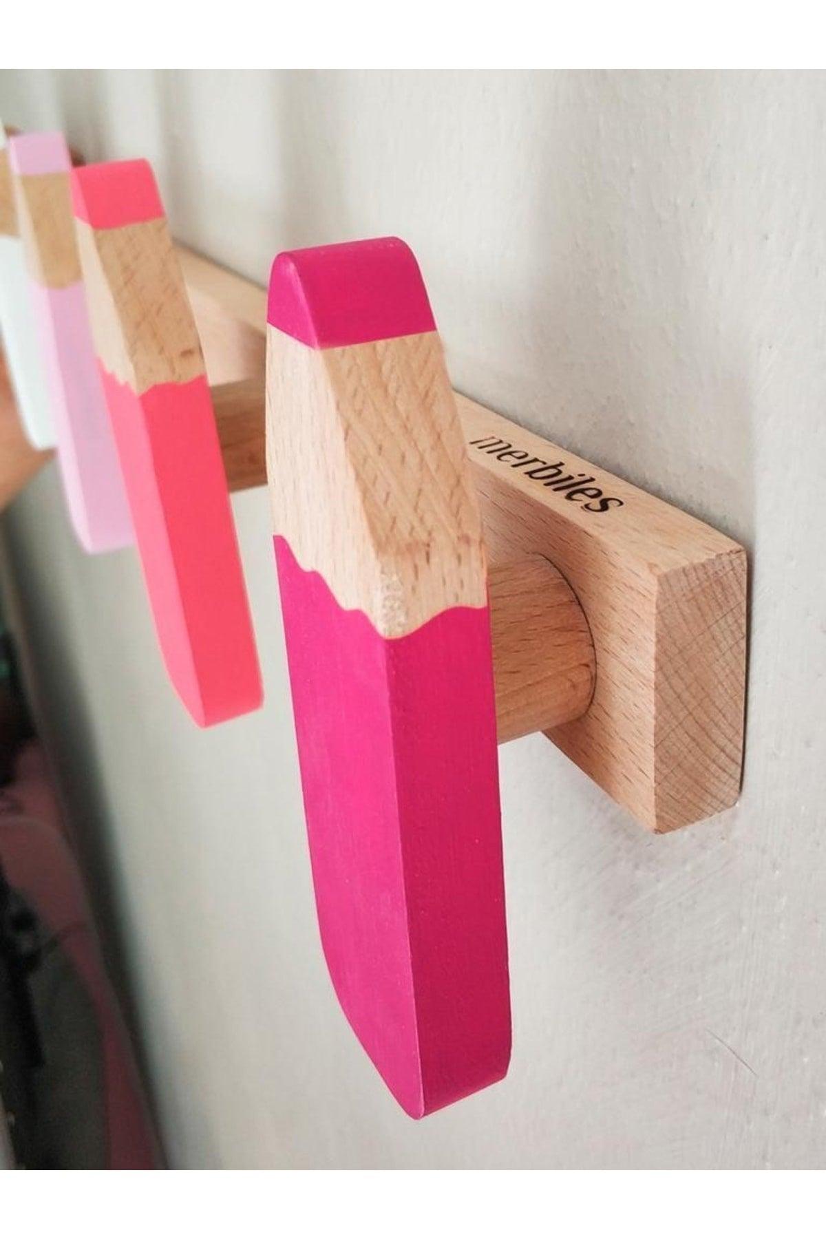 Wooden Pen Shaped Kids & Baby Room Hanger Modern Decorative Wall Hanger - Pink - Swordslife