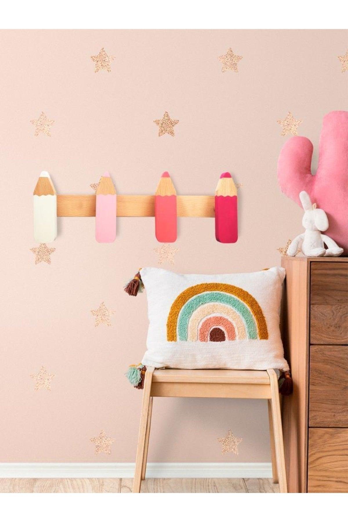 Wooden Pen Shaped Kids & Baby Room Hanger Modern Decorative Wall Hanger - Pink - Swordslife