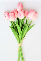 Artificial 8 Piece Wet Tulip Bouquet Real Texture Light Pink - Swordslife