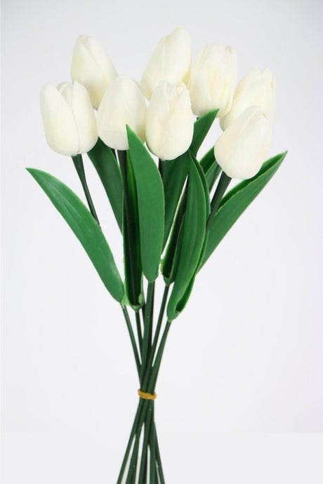 Artificial 8-Piece Wet Tulip Bouquet Real Texture Off-White - Swordslife