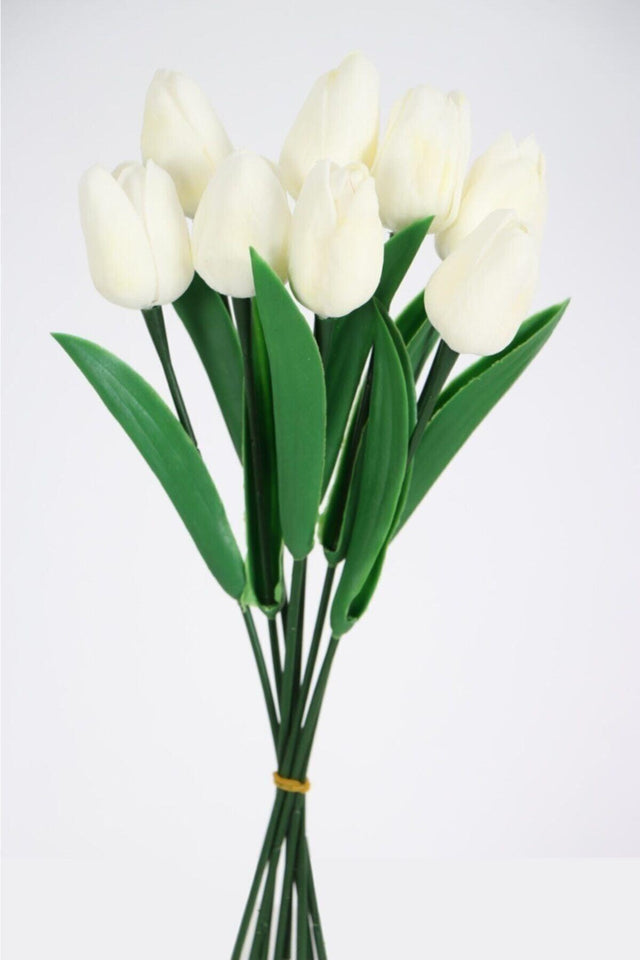 Artificial 8-Piece Wet Tulip Bouquet Real Texture Off-White - Swordslife