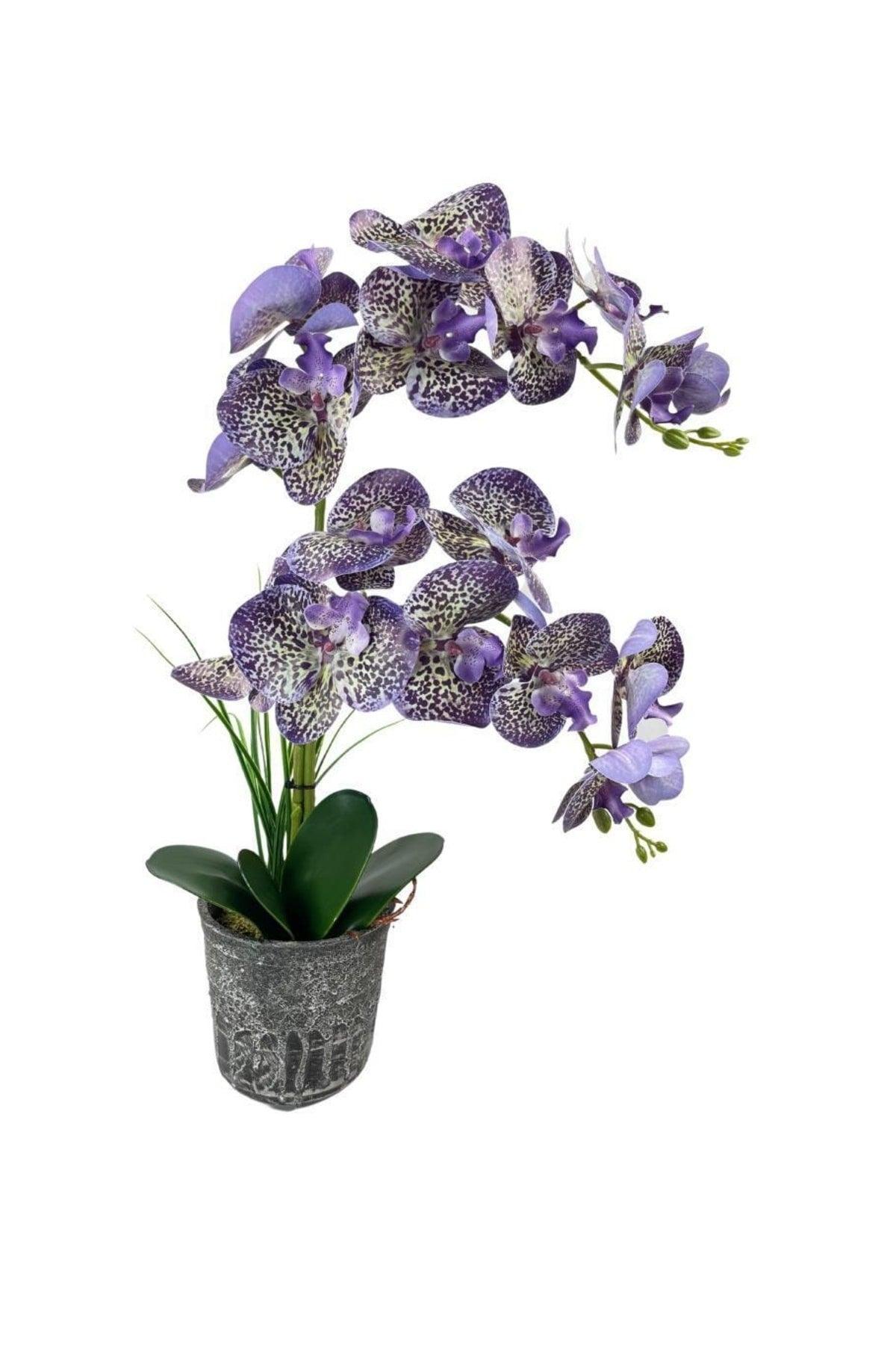 Artificial Flower 2 Lilac Wet Orchid Spotted Orchid in Ceramic Pot 60cm - Swordslife