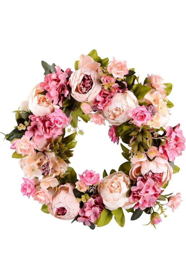 Artificial Flower Door Decoration Pink Peony Marseille Rose Christmas Door Wreath - Swordslife