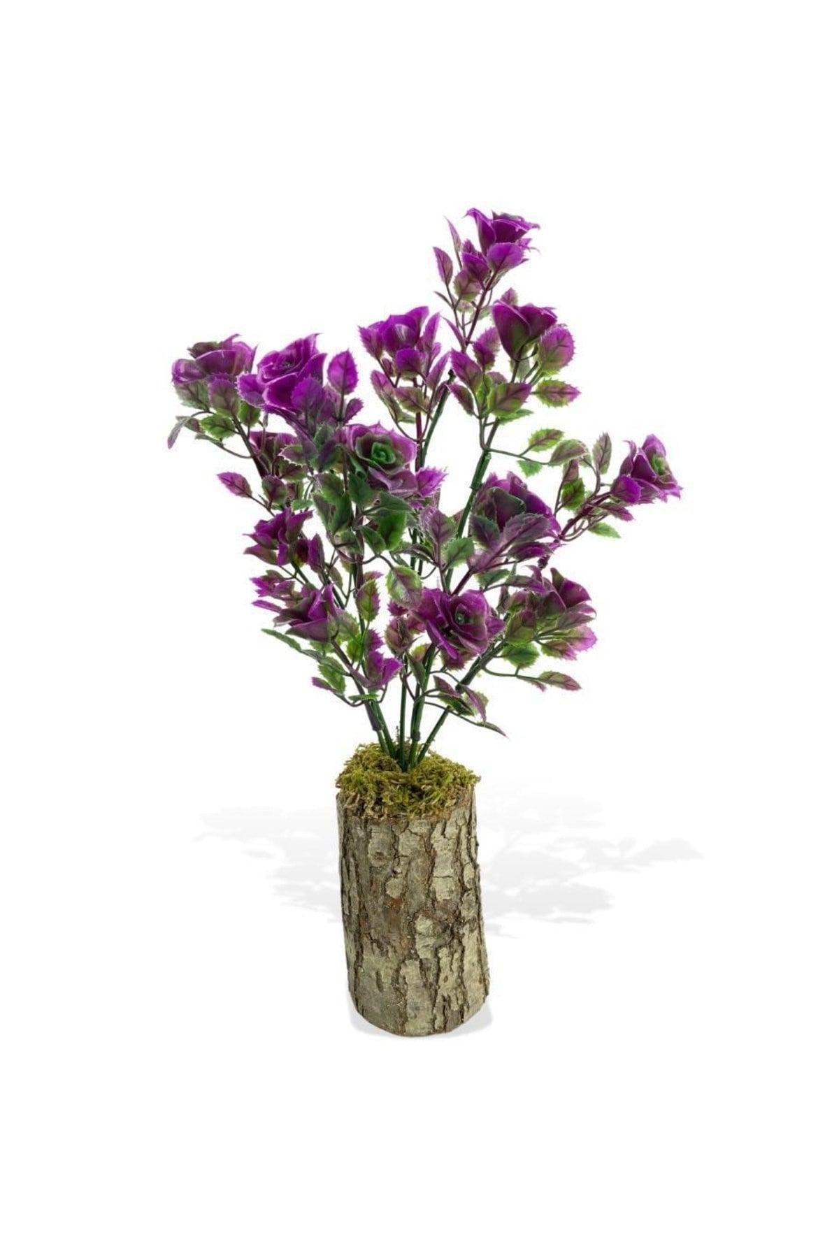 Artificial Flower Bunch of Fuchsia Roses on a Log Decorative Table Flower 30*20cm - Swordslife