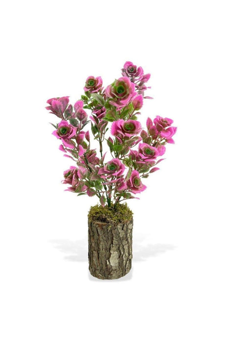 Artificial Flowers Decorative Table Flower With Pink Green Leaves On A Log 30*20cm - Swordslife