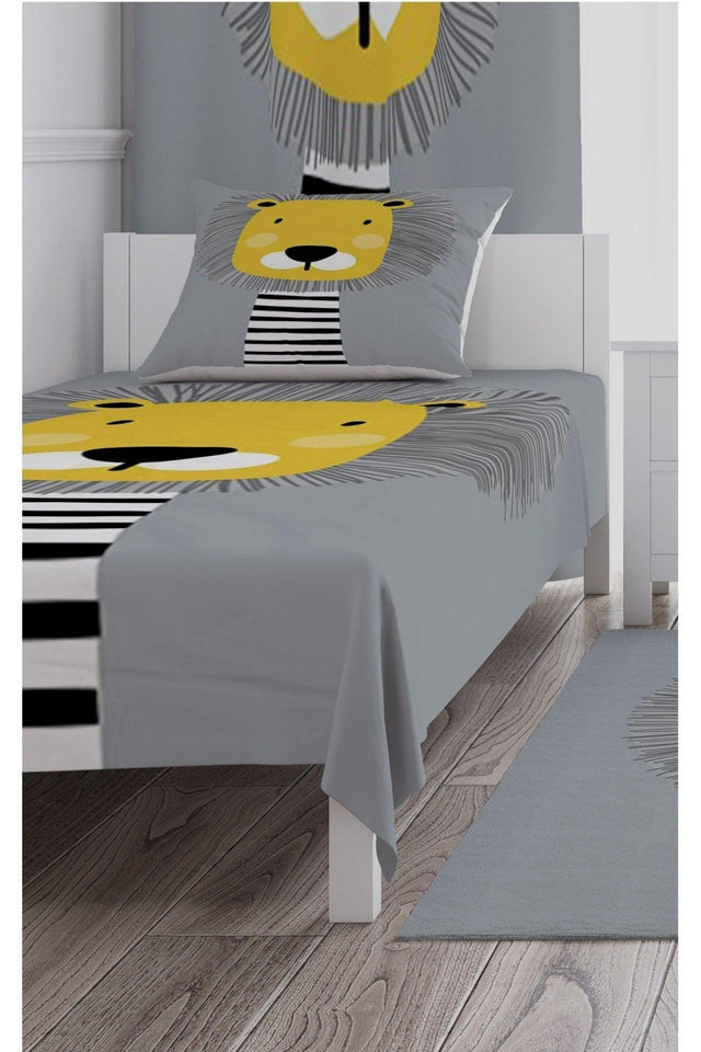 Bedspread Gray Floor Cute Lion 140x220 - - Swordslife