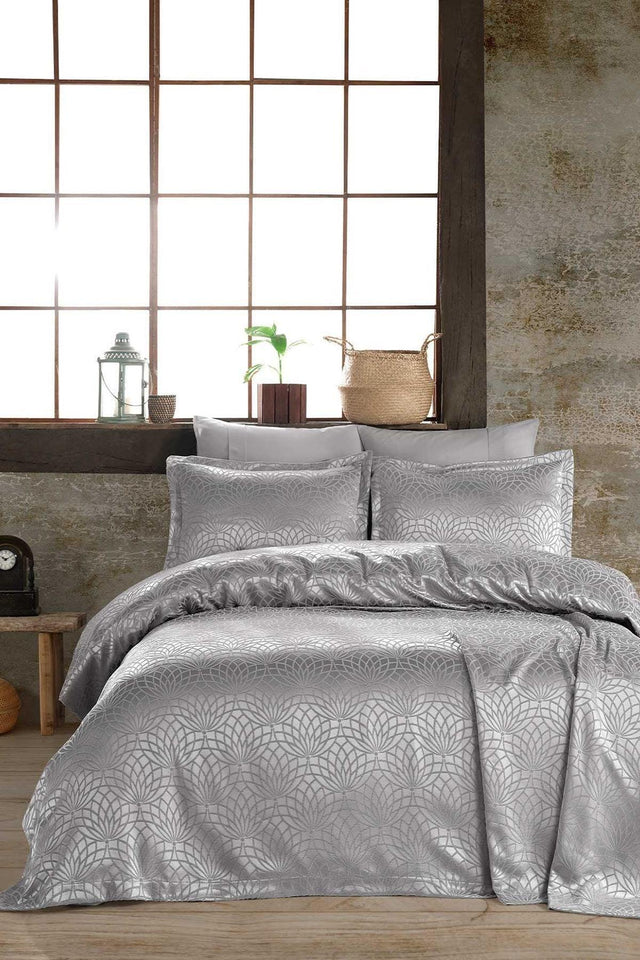 Bedspread Set Double Jacquard Chenille Fabric Garden Silver - Swordslife