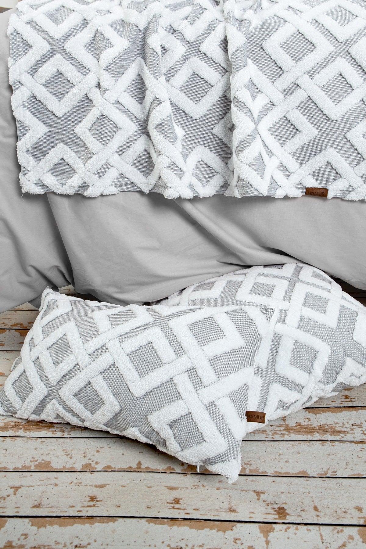 Bed Runner Throw Pillow Set Bohemian Punch Punch Pattern Bedspread Mila Gray - Swordslife