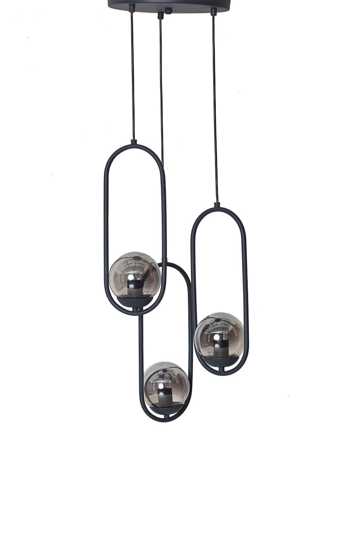 Zenga 3 lü Anthracite Metal Body Smoked Glass Design Lux Chandelier - Swordslife