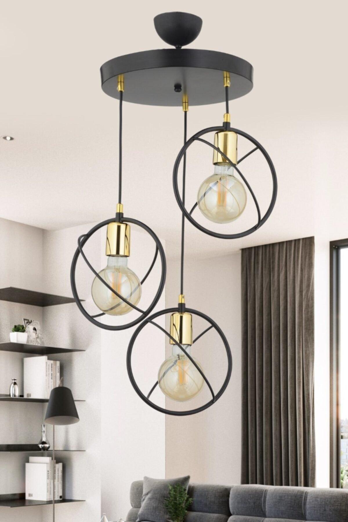 Zeren 3 Piece Modern Design Gold Black Pendant Chandelier - Swordslife