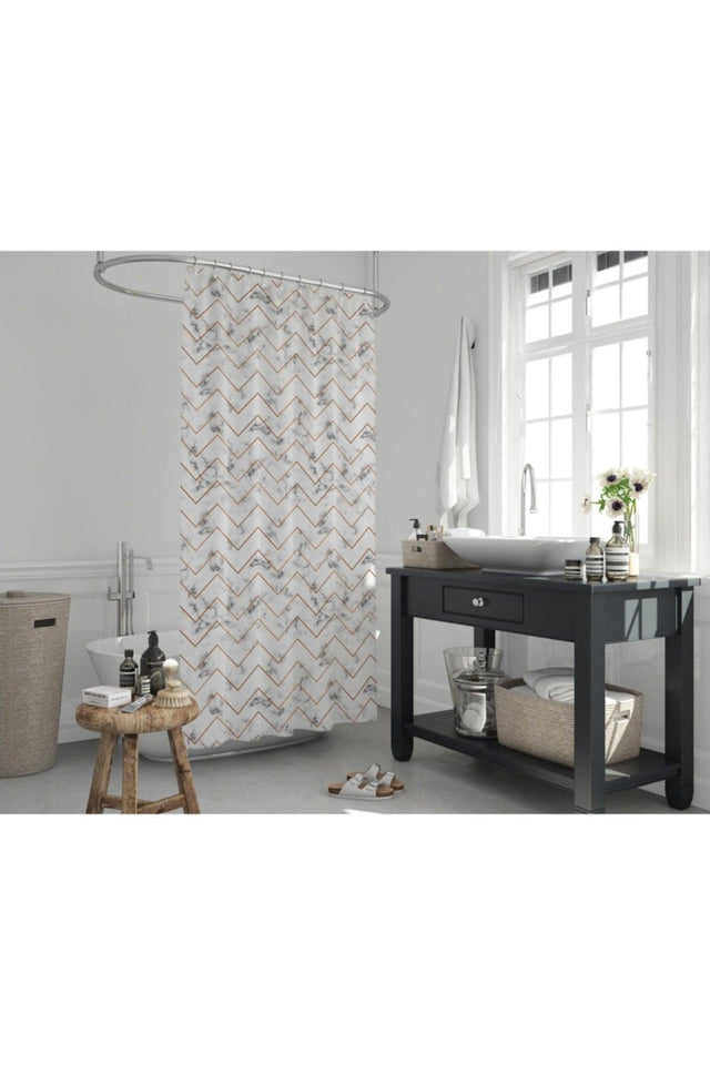 Zigzag Pattern Bathroom Curtain 180x200 Single Sash