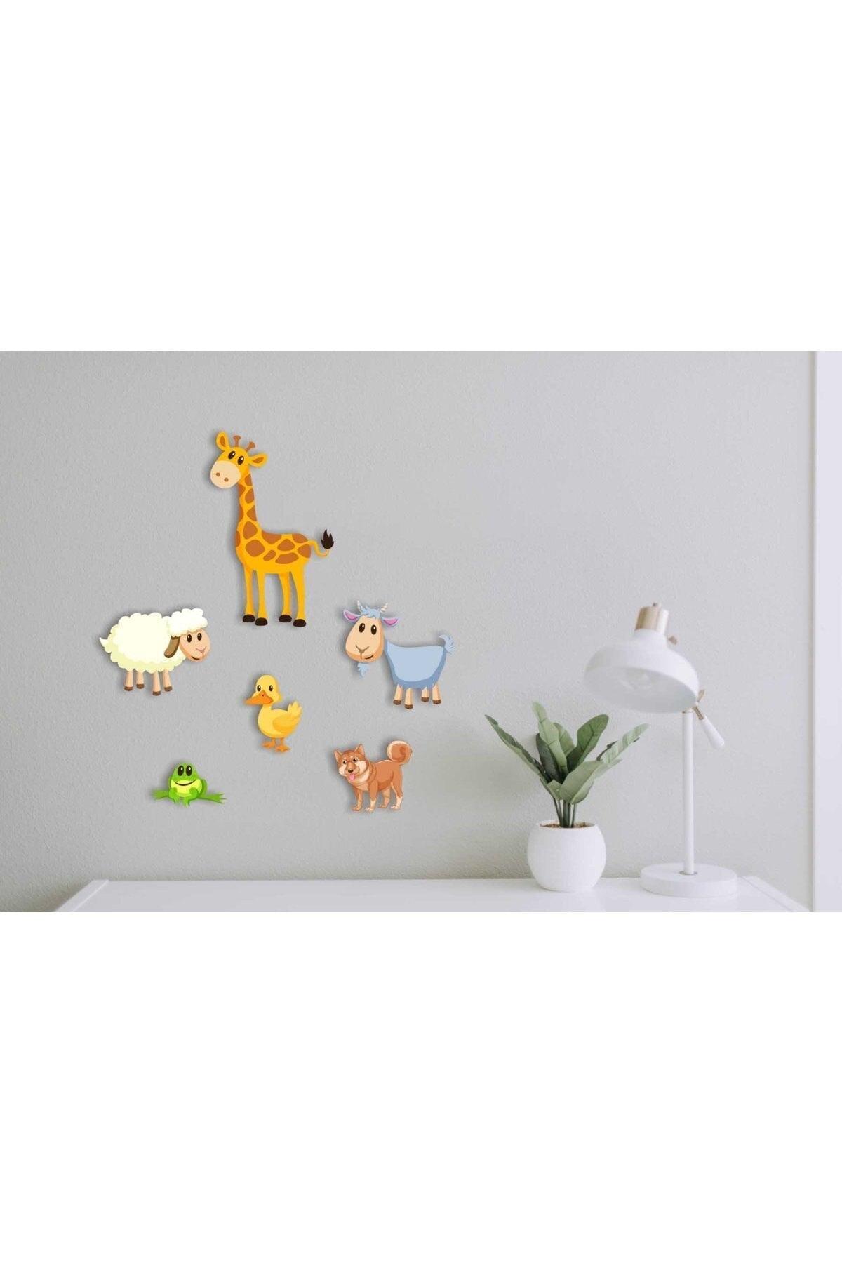 Giraffe Sheep Goat Duck Duck Frog Dog Figure Wooden Kids Room Wall Art - Sticker - Swordslife